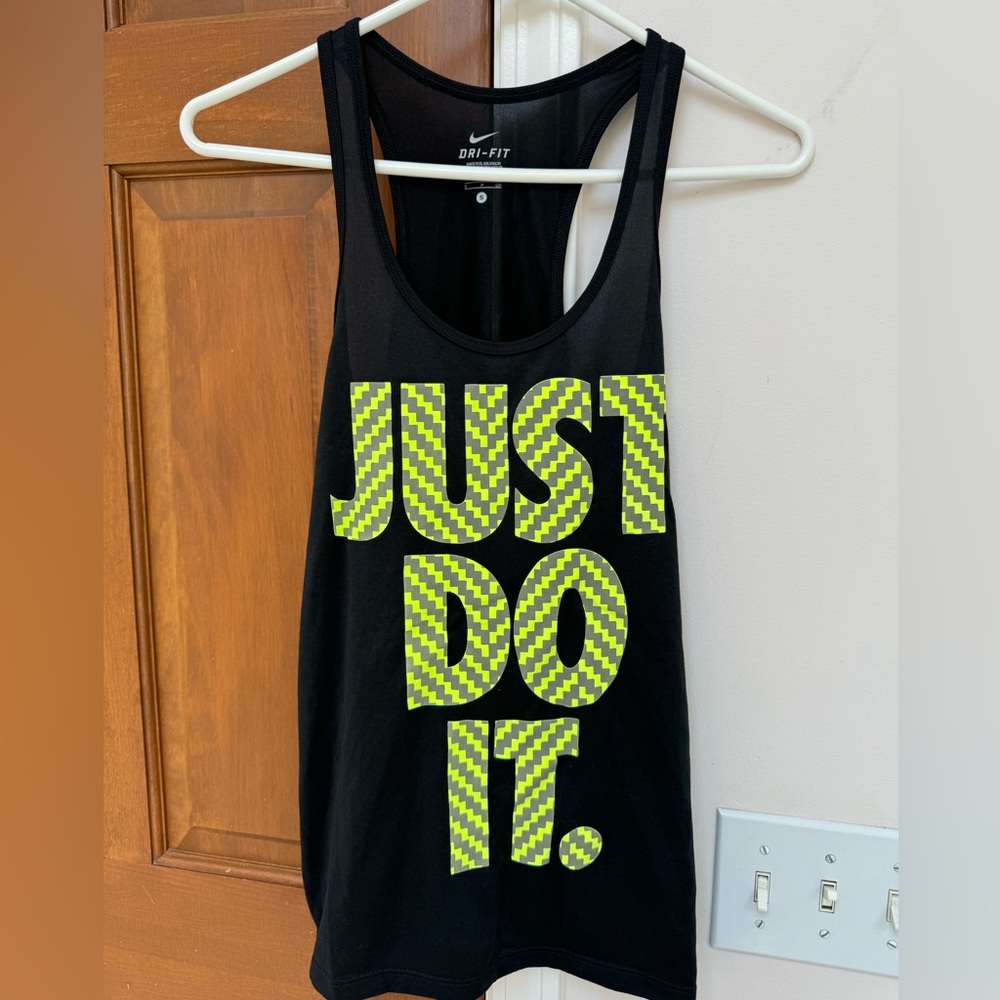 Nike dri-fit Just Do It black tank with neon green